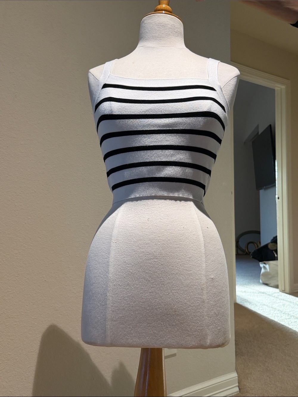 Club Monaco White Crop Dress with Black Stripes